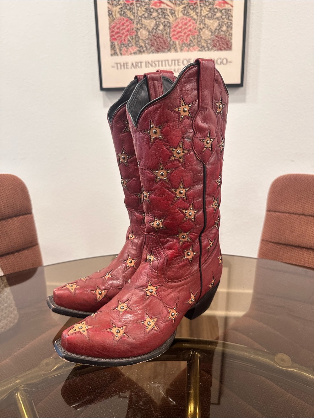 Red Star-Studded Leather Cowboy Boots - Women - Picture 2 of 6
